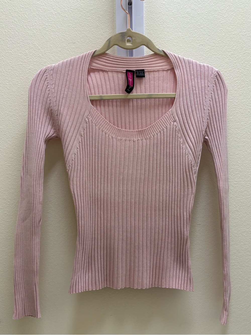 Say What? Blush Pink Ribbed Long Sleeve Scoop Neck Top